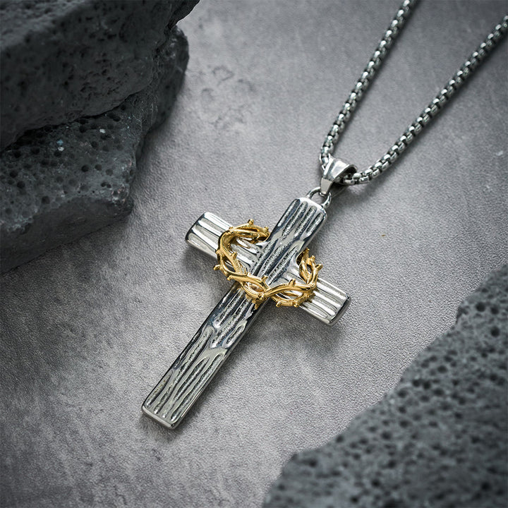 Christianartworkshop Collier pendentif croix couronne d'épines de Jésus style moderne, symbole de protection sacrée - image 3