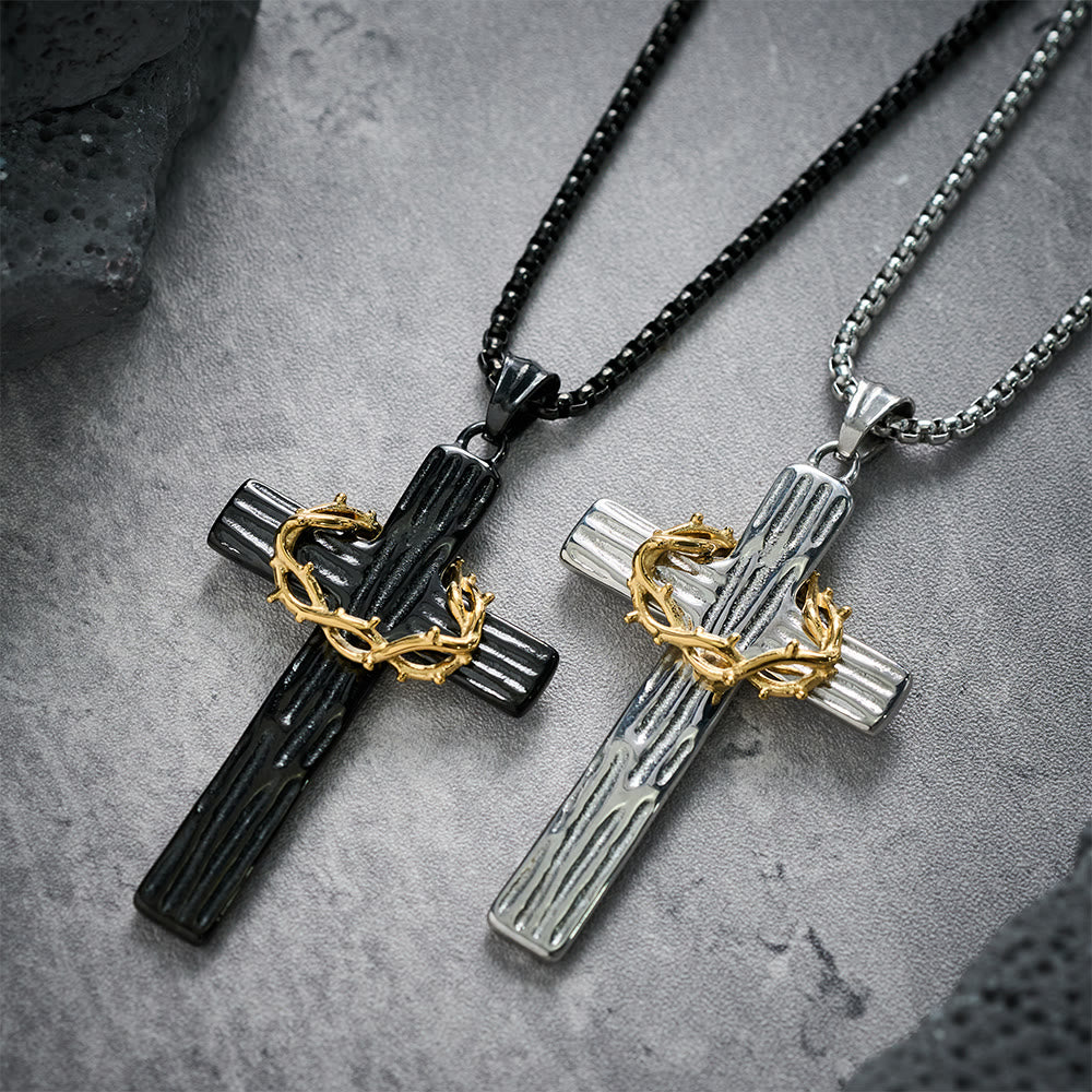 Christianartworkshop Collier pendentif croix couronne d'épines de Jésus style moderne, symbole de protection sacrée - image 1