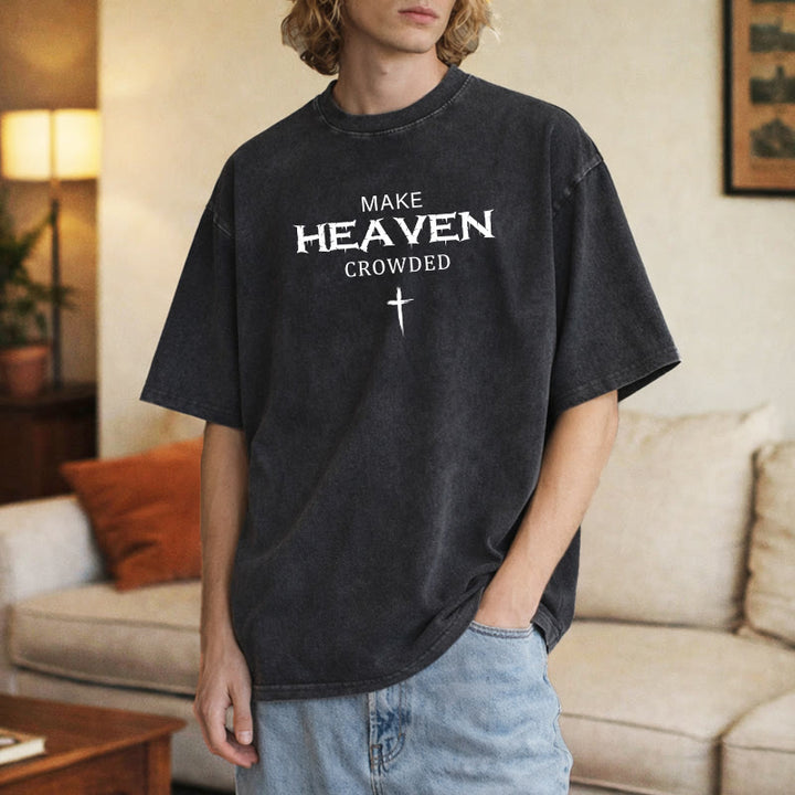 Christianartworkshop T-shirt unisexe délavé avec inscription vieillie « Make Heaven Crowded Cross » - image 3