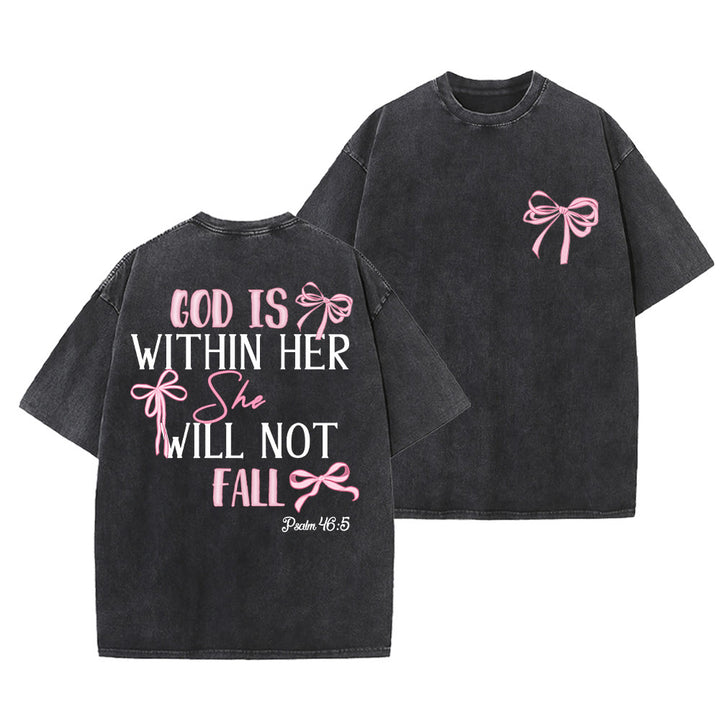 Christianartworkshop T-shirt unisexe délavé avec nœud papillon « Dieu est en elle » (Psaume 46:5) - Noir - 5XL - image 0