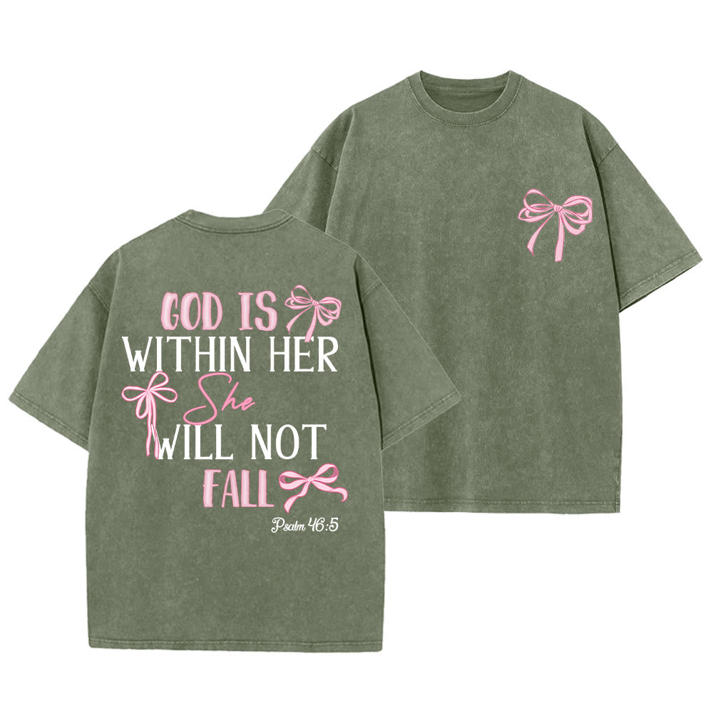 Christianartworkshop T-shirt unisexe délavé avec nœud papillon « Dieu est en elle » (Psaume 46:5) - Vert armée - 5XL - image 7