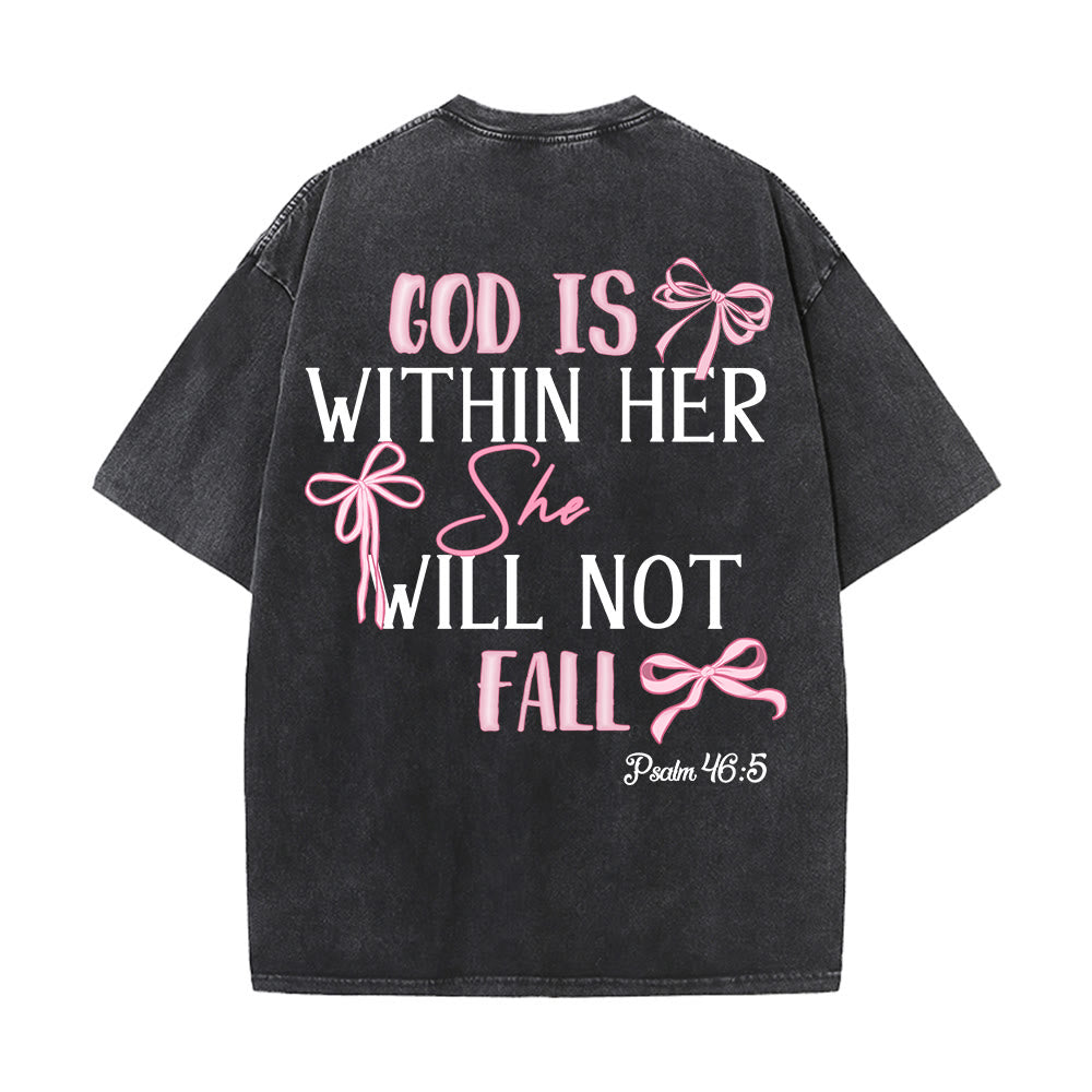 Christianartworkshop T-shirt unisexe délavé avec nœud papillon « Dieu est en elle » (Psaume 46:5) - image 2