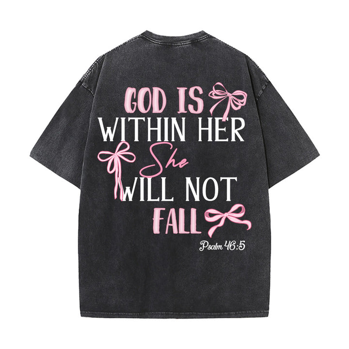 Christianartworkshop T-shirt unisexe délavé avec nœud papillon « Dieu est en elle » (Psaume 46:5) - image 2