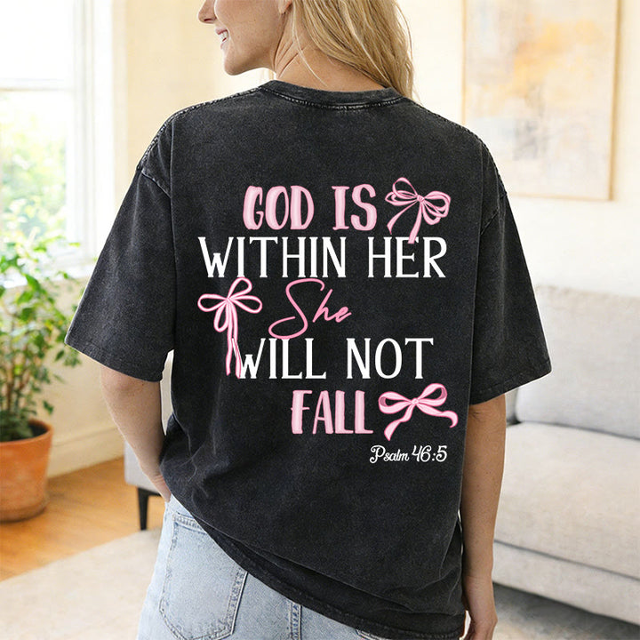 Christianartworkshop T-shirt unisexe délavé avec nœud papillon « Dieu est en elle » (Psaume 46:5) - image 6