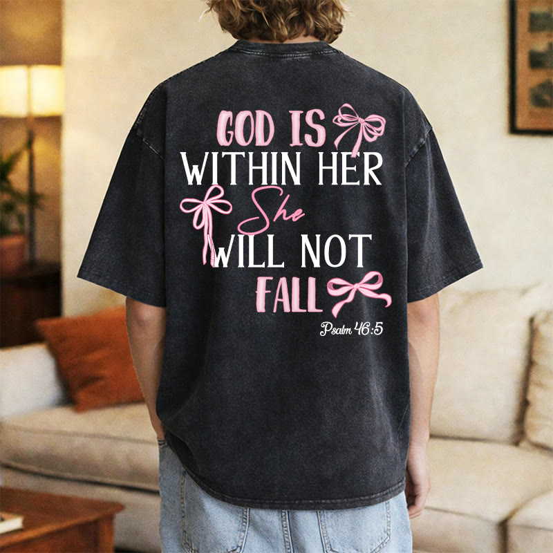 Christianartworkshop T-shirt unisexe délavé avec nœud papillon « Dieu est en elle » (Psaume 46:5) - image 4