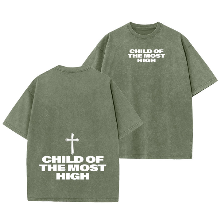 Christianartworkshop T-shirt unisexe délavé avec inscription « Enfant du Très-Haut » et croix en gras - Vert armée - 5XL - image 16