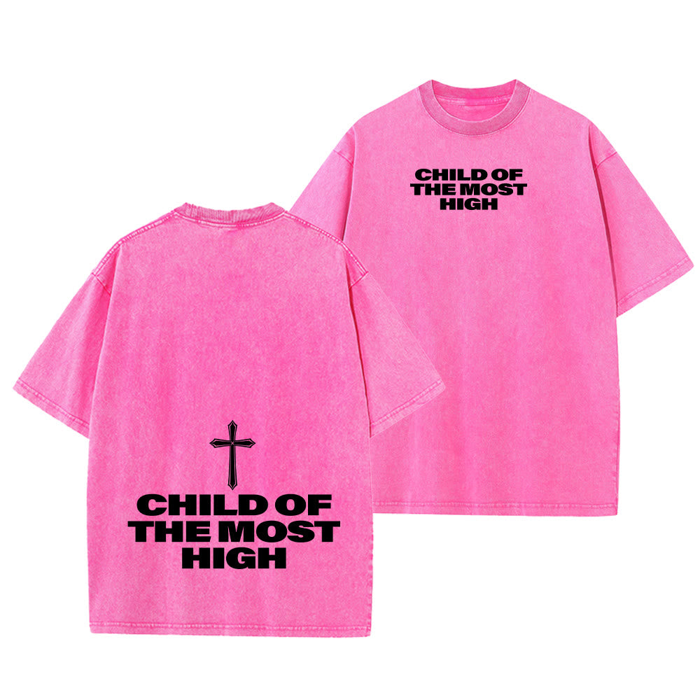 Christianartworkshop T-shirt unisexe délavé avec inscription « Enfant du Très-Haut » et croix en gras - Rose - 5XL - image 25