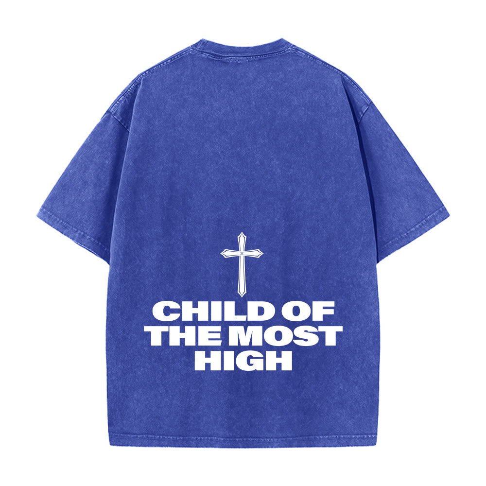 Christianartworkshop T-shirt unisexe délavé avec inscription « Enfant du Très-Haut » et croix en gras - image 5