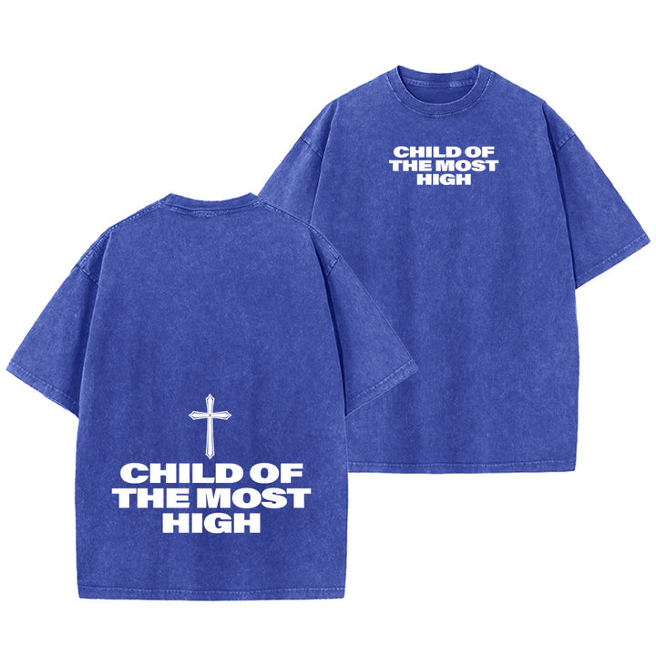 Christianartworkshop T-shirt unisexe délavé avec inscription « Enfant du Très-Haut » et croix en gras - Bleu - 5XL - image 3