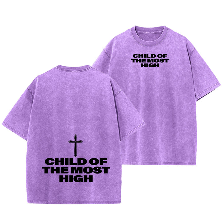 Christianartworkshop T-shirt unisexe délavé avec inscription « Enfant du Très-Haut » et croix en gras - Violet - 5XL - image 28