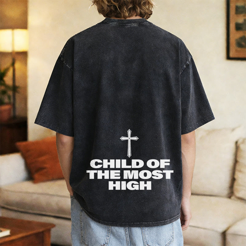 Christianartworkshop T-shirt unisexe délavé avec inscription « Enfant du Très-Haut » et croix en gras - image 13