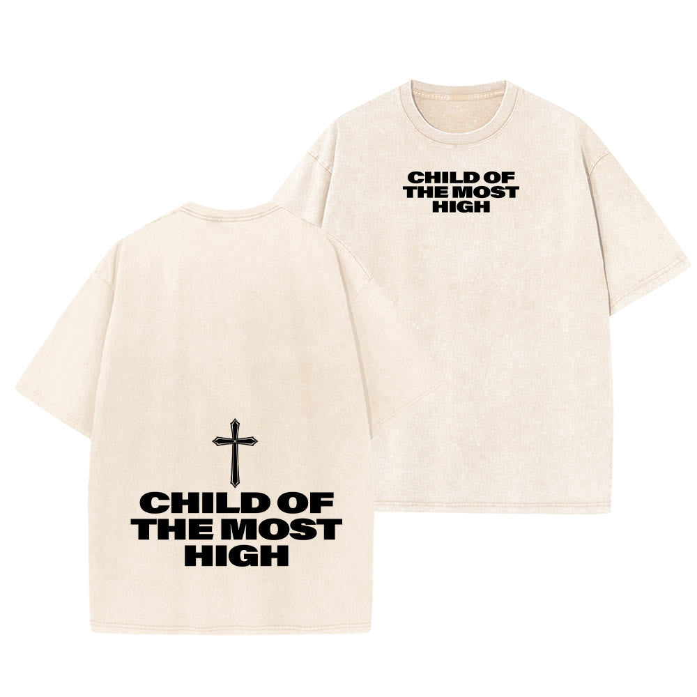 Christianartworkshop T-shirt unisexe délavé avec inscription « Enfant du Très-Haut » et croix en gras - Beige - 5XL - image 22