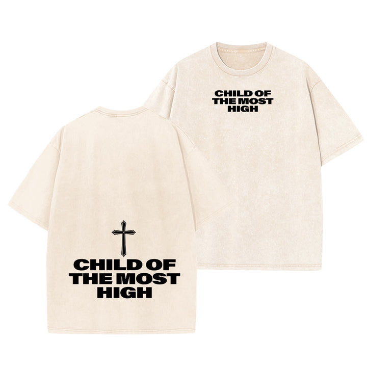Christianartworkshop T-shirt unisexe délavé avec inscription « Enfant du Très-Haut » et croix en gras - Beige - 5XL - image 22