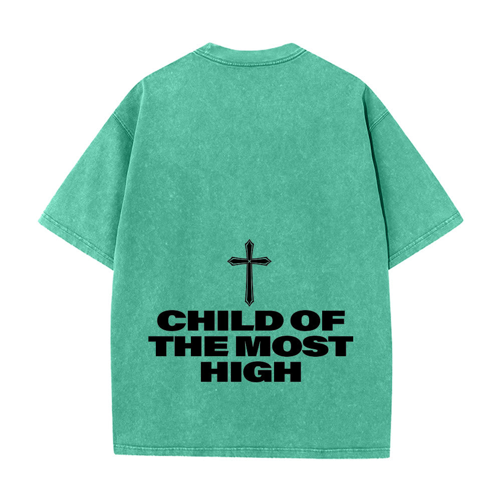 Christianartworkshop T-shirt unisexe délavé avec inscription « Enfant du Très-Haut » et croix en gras - image 2