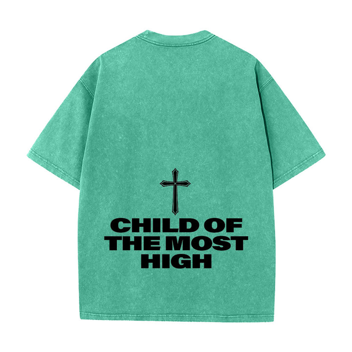 Christianartworkshop T-shirt unisexe délavé avec inscription « Enfant du Très-Haut » et croix en gras - image 2