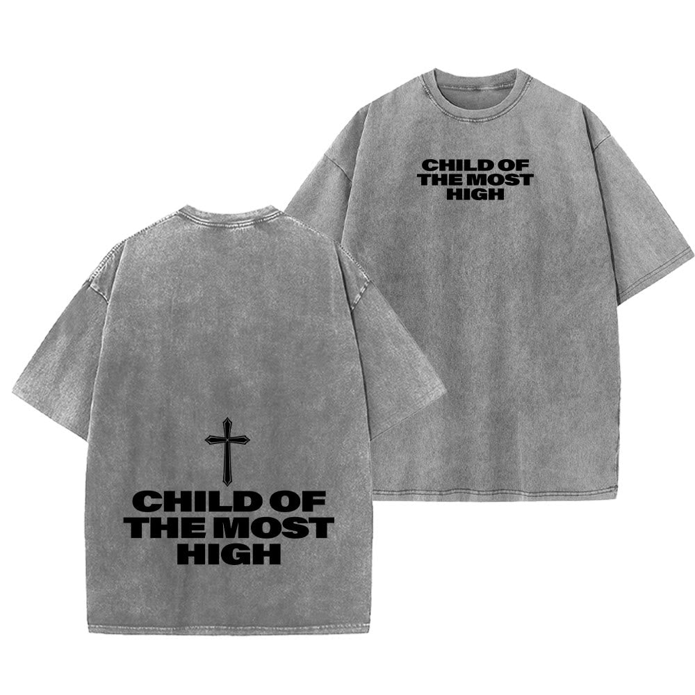 Christianartworkshop T-shirt unisexe délavé avec inscription « Enfant du Très-Haut » et croix en gras - Gris - 5XL - image 6