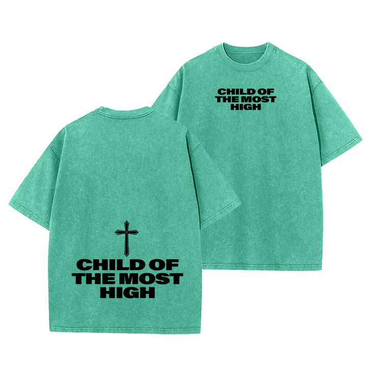Christianartworkshop T-shirt unisexe délavé avec inscription « Enfant du Très-Haut » et croix en gras - Vert - 5XL - image 0