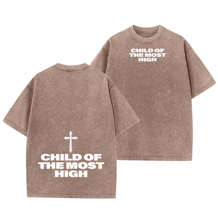 Christianartworkshop T-shirt unisexe délavé avec inscription « Enfant du Très-Haut » et croix en gras - Brun - 5XL - image 19