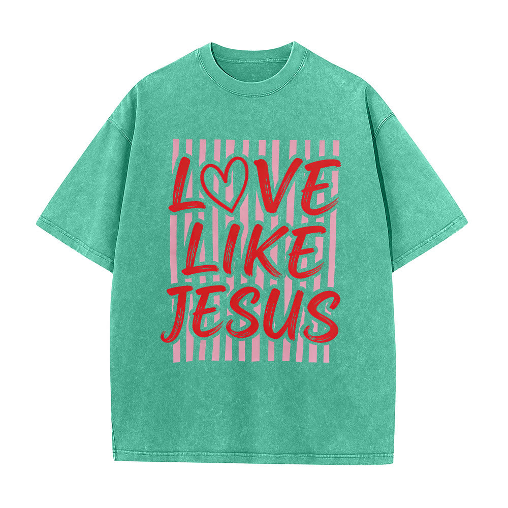 Christianartworkshop T-shirt unisexe délavé avec inscription « Love Like Jesus » en forme de cœur et fond rayé. - Vert - 5XL - image 9