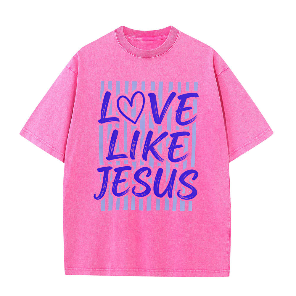 Christianartworkshop T-shirt unisexe délavé avec inscription « Love Like Jesus » en forme de cœur et fond rayé. - Rose - 5XL - image 12