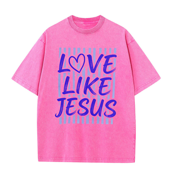 Christianartworkshop T-shirt unisexe délavé avec inscription « Love Like Jesus » en forme de cœur et fond rayé. - Rose - 5XL - image 12