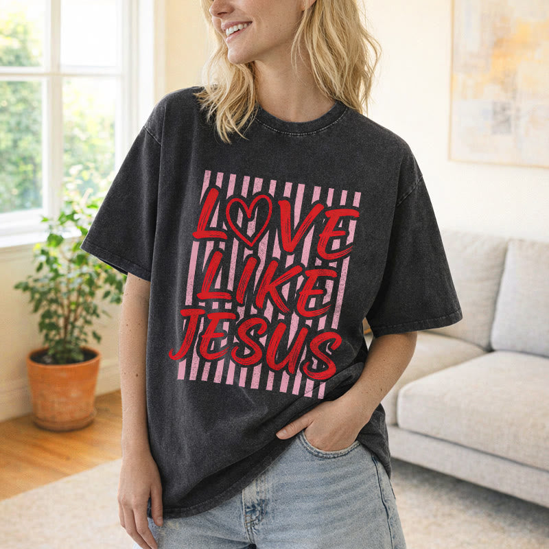 Christianartworkshop T-shirt unisexe délavé avec inscription « Love Like Jesus » en forme de cœur et fond rayé. - image 4