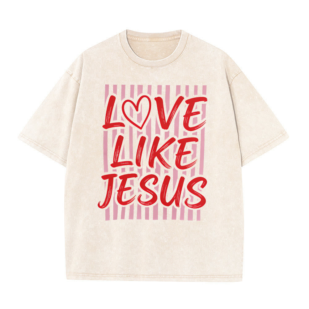 Christianartworkshop T-shirt unisexe délavé avec inscription « Love Like Jesus » en forme de cœur et fond rayé. - Beige - 5XL - image 11