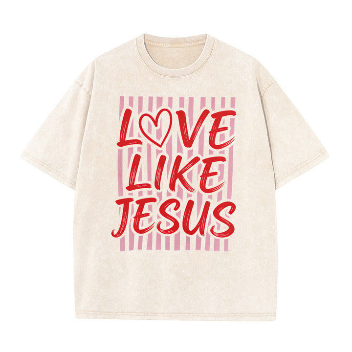 Christianartworkshop T-shirt unisexe délavé avec inscription « Love Like Jesus » en forme de cœur et fond rayé. - Beige - 5XL - image 11