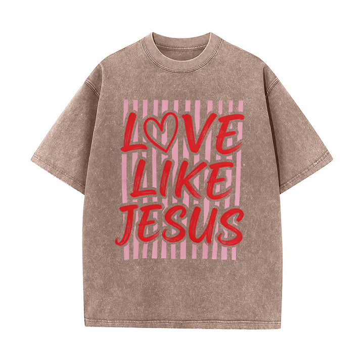 Christianartworkshop T-shirt unisexe délavé avec inscription « Love Like Jesus » en forme de cœur et fond rayé. - Brun - 5XL - image 10