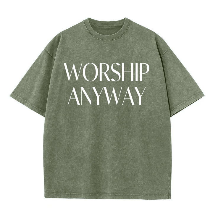 Christianartworkshop T-shirt unisexe délavé avec inscription « Adorez quand même » en gras et à empattements - Vert - 5XL - image 9