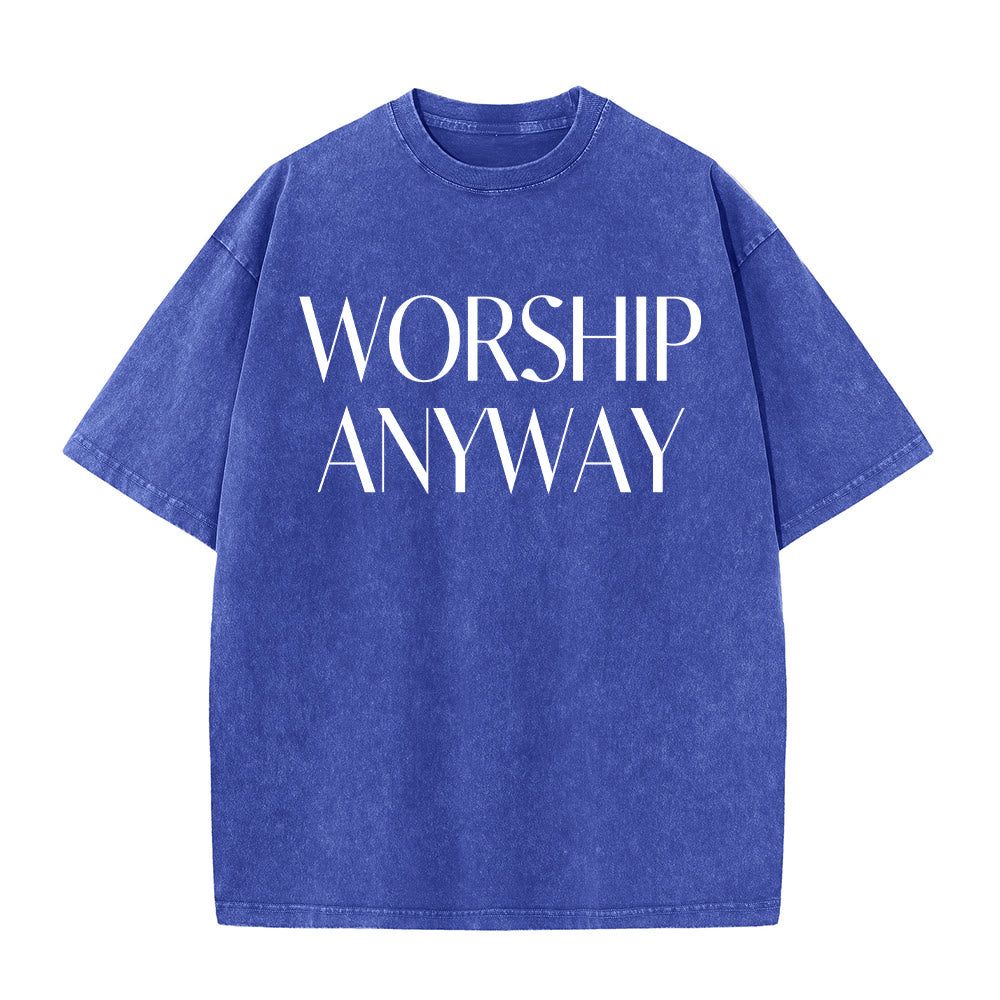 Christianartworkshop T-shirt unisexe délavé avec inscription « Adorez quand même » en gras et à empattements - Bleu - 5XL - image 2