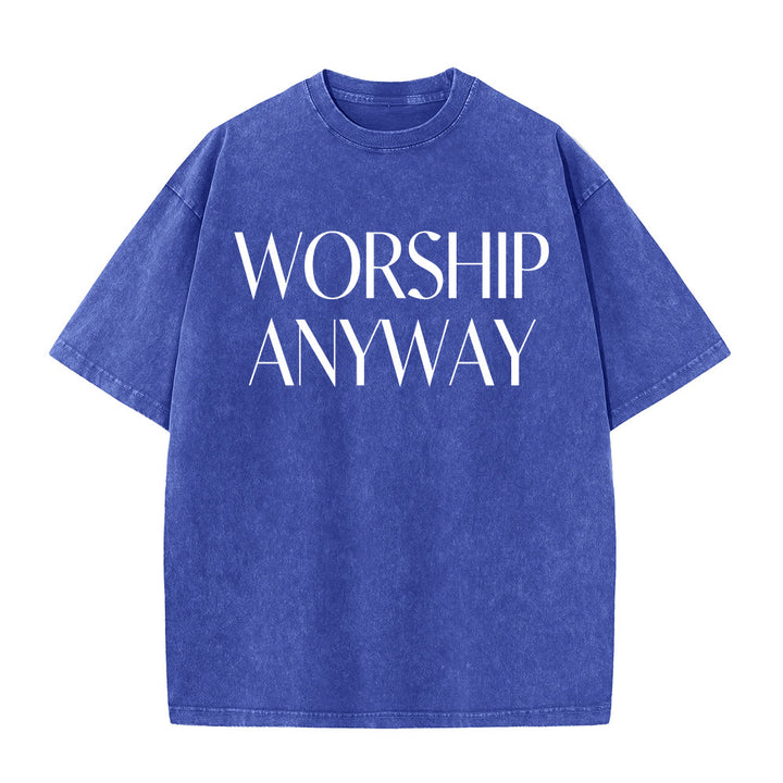 Christianartworkshop T-shirt unisexe délavé avec inscription « Adorez quand même » en gras et à empattements - Bleu - 5XL - image 2