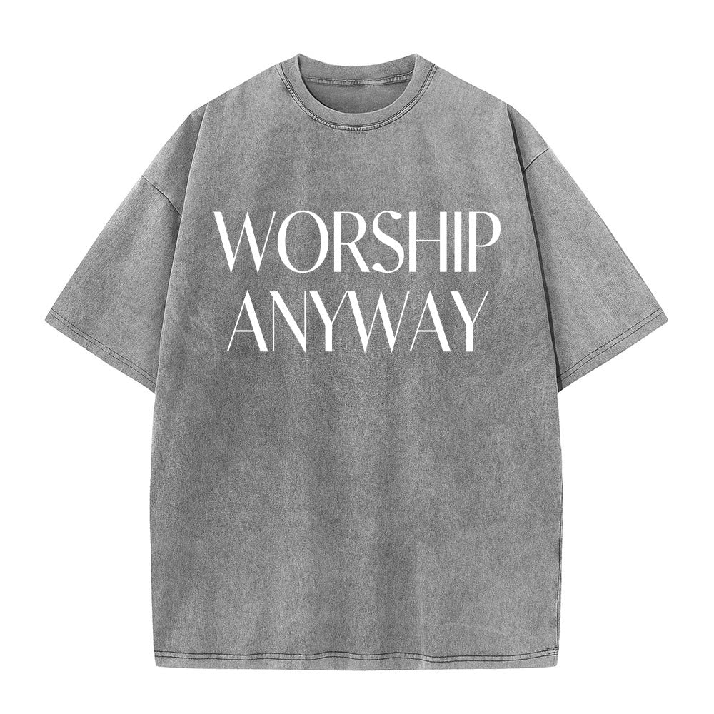 Christianartworkshop T-shirt unisexe délavé avec inscription « Adorez quand même » en gras et à empattements - Gris - 5XL - image 3