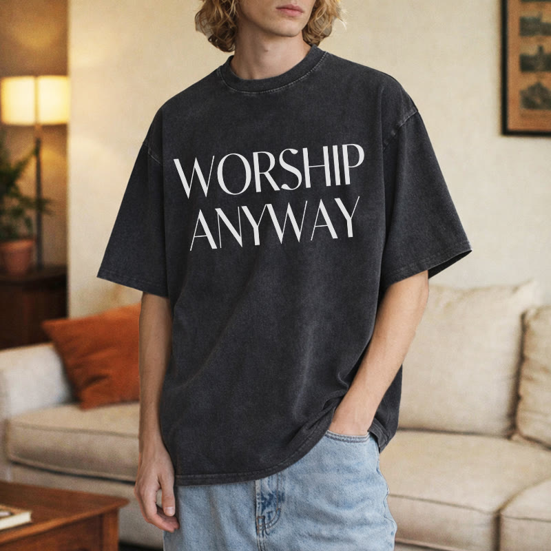 Christianartworkshop T-shirt unisexe délavé avec inscription « Adorez quand même » en gras et à empattements - image 5