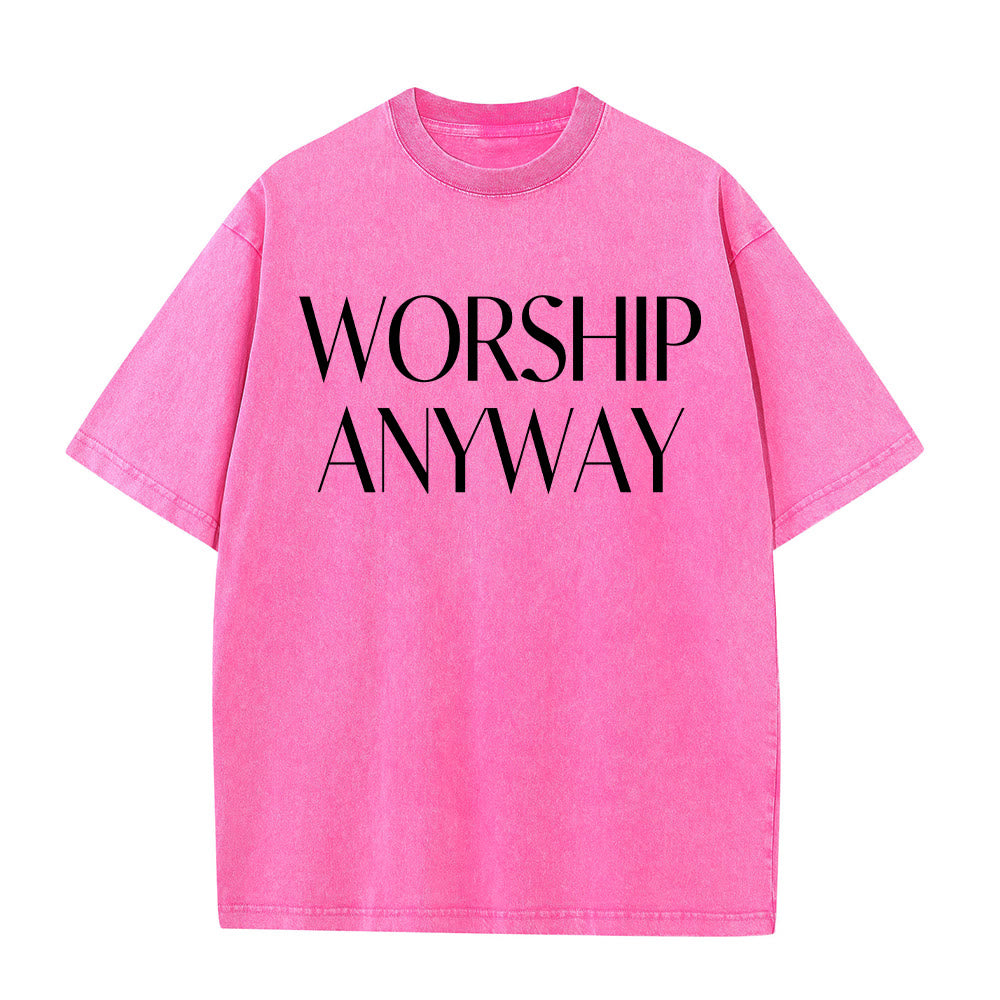 Christianartworkshop T-shirt unisexe délavé avec inscription « Adorez quand même » en gras et à empattements - Rose - 5XL - image 0