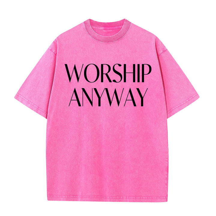 Christianartworkshop T-shirt unisexe délavé avec inscription « Adorez quand même » en gras et à empattements - Rose - 5XL - image 0