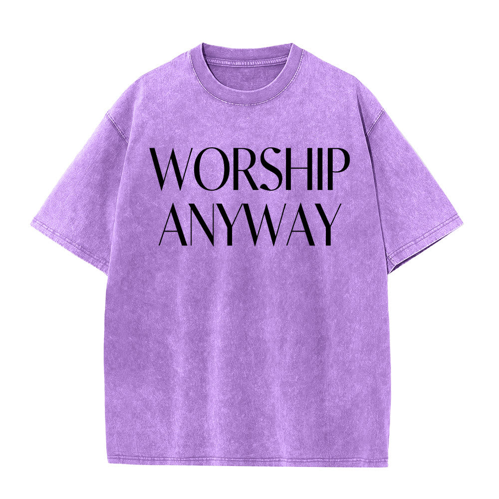 Christianartworkshop T-shirt unisexe délavé avec inscription « Adorez quand même » en gras et à empattements - Violet - 5XL - image 1