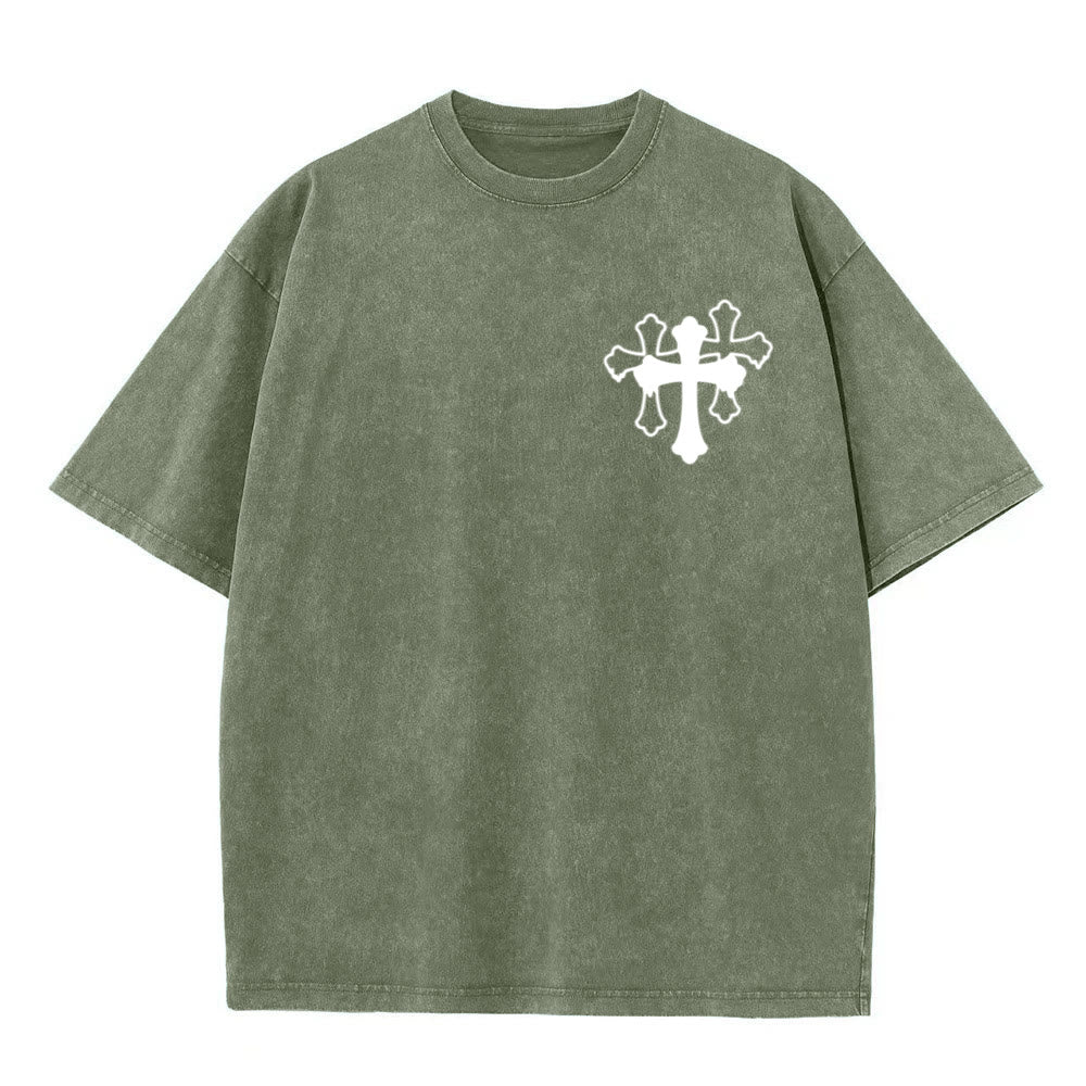 Christianartworkshop T-shirt unisexe délavé « Mouvements silencieux, prières bruyantes, croix stylisée, lettrage mixte » - image 23