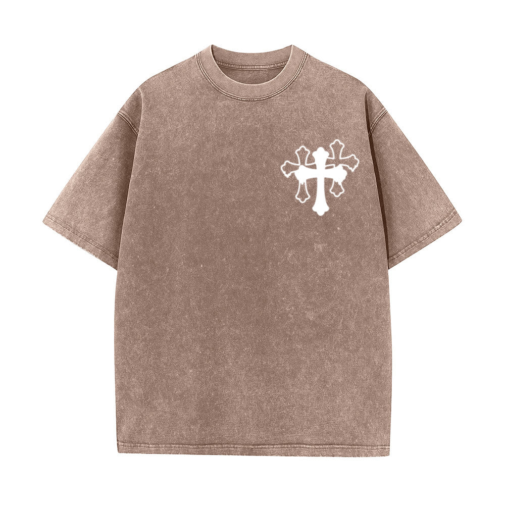 Christianartworkshop T-shirt unisexe délavé « Mouvements silencieux, prières bruyantes, croix stylisée, lettrage mixte » - image 29