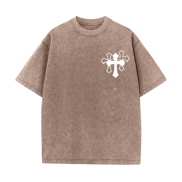 Christianartworkshop T-shirt unisexe délavé « Mouvements silencieux, prières bruyantes, croix stylisée, lettrage mixte » - image 29