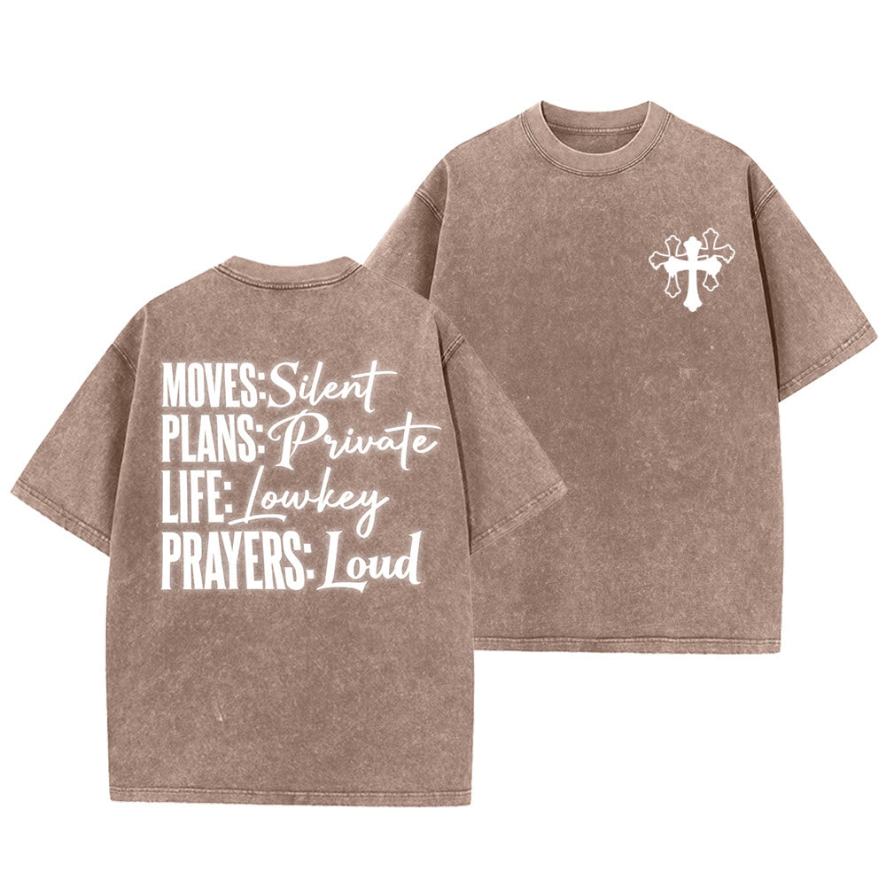 Christianartworkshop T-shirt unisexe délavé « Mouvements silencieux, prières bruyantes, croix stylisée, lettrage mixte » - Brun - 5XL - image 28