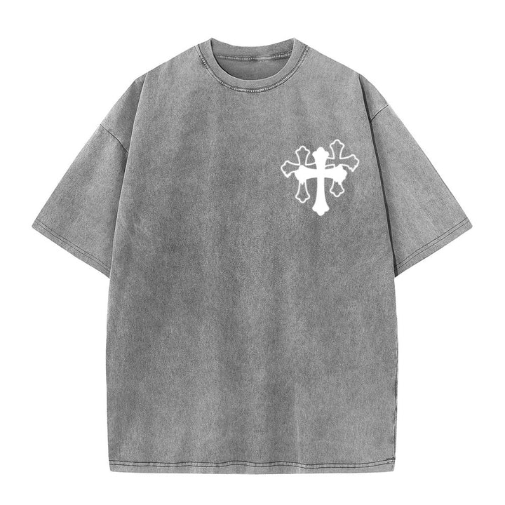 Christianartworkshop T-shirt unisexe délavé « Mouvements silencieux, prières bruyantes, croix stylisée, lettrage mixte » - image 13