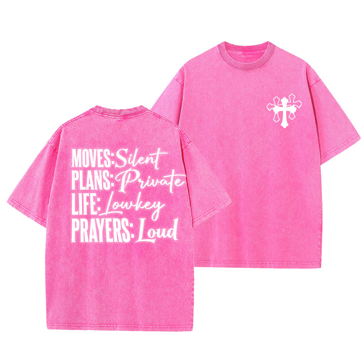 Christianartworkshop T-shirt unisexe délavé « Mouvements silencieux, prières bruyantes, croix stylisée, lettrage mixte » - Rose - 5XL - image 3