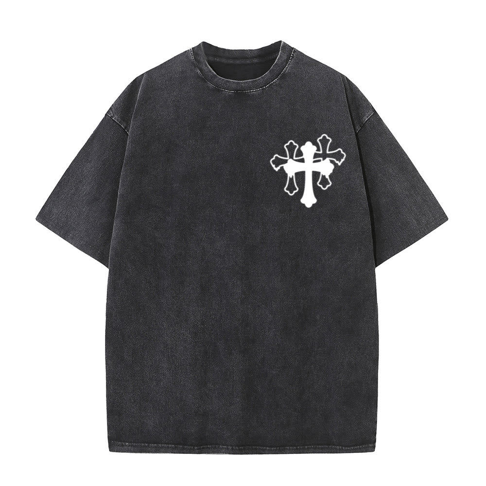 Christianartworkshop T-shirt unisexe délavé « Mouvements silencieux, prières bruyantes, croix stylisée, lettrage mixte » - image 16