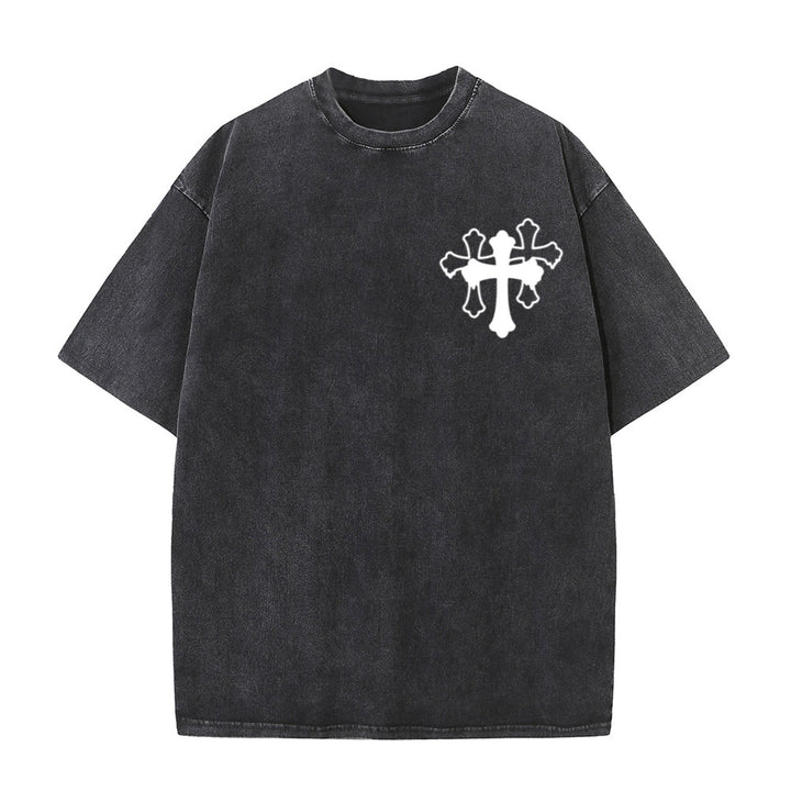 Christianartworkshop T-shirt unisexe délavé « Mouvements silencieux, prières bruyantes, croix stylisée, lettrage mixte » - image 16