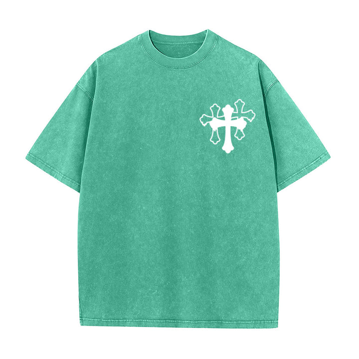 Christianartworkshop T-shirt unisexe délavé « Mouvements silencieux, prières bruyantes, croix stylisée, lettrage mixte » - image 26