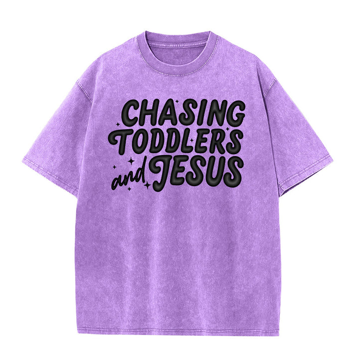 Christianartworkshop T-shirt unisexe délavé avec accent étoile et lettres bulles « Chasing Toddlers and Jesus » - Violet - 5XL - image 3
