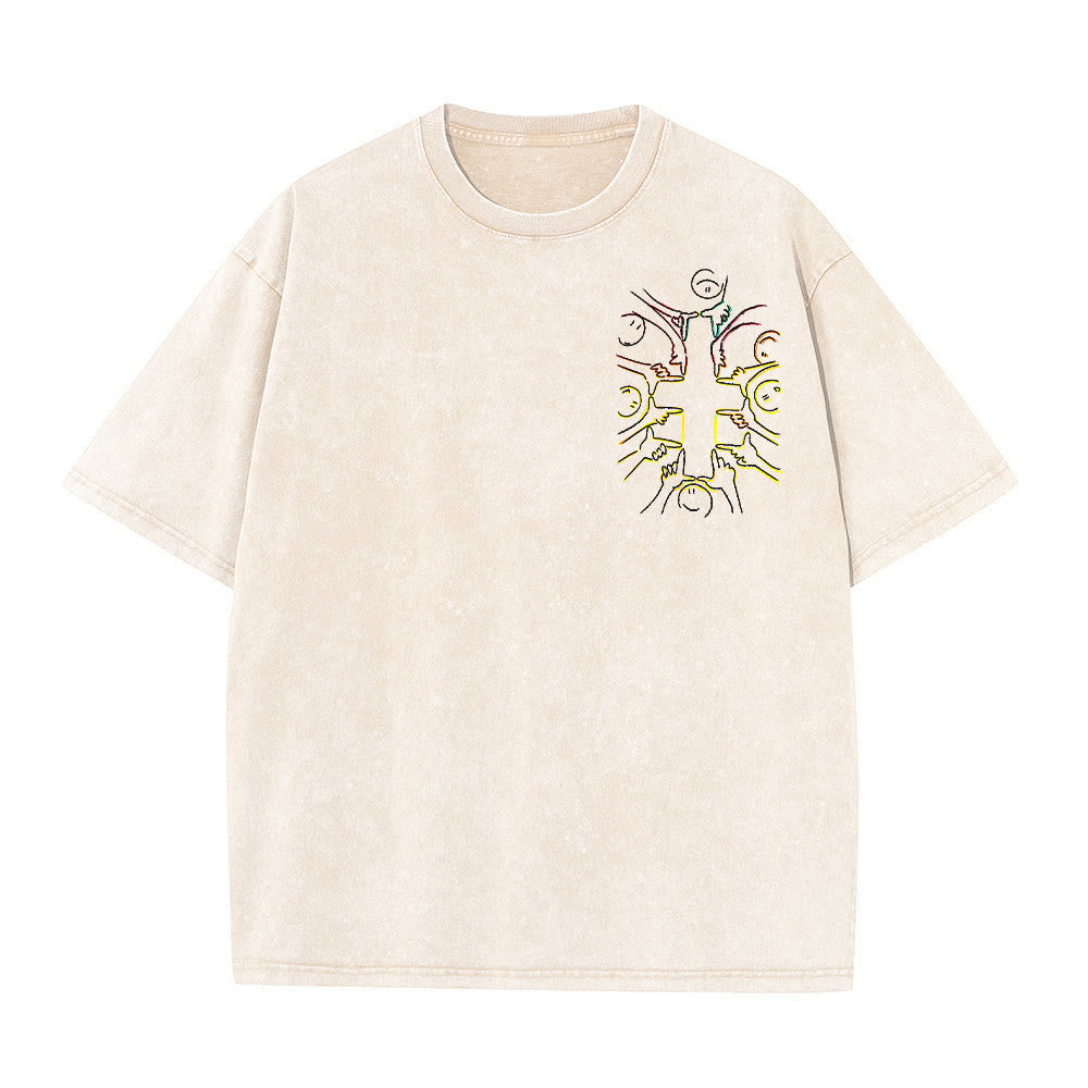 Christianartworkshop T-shirt unisexe délavé avec dessin au trait de la figure humaine Unity Cross - image 10