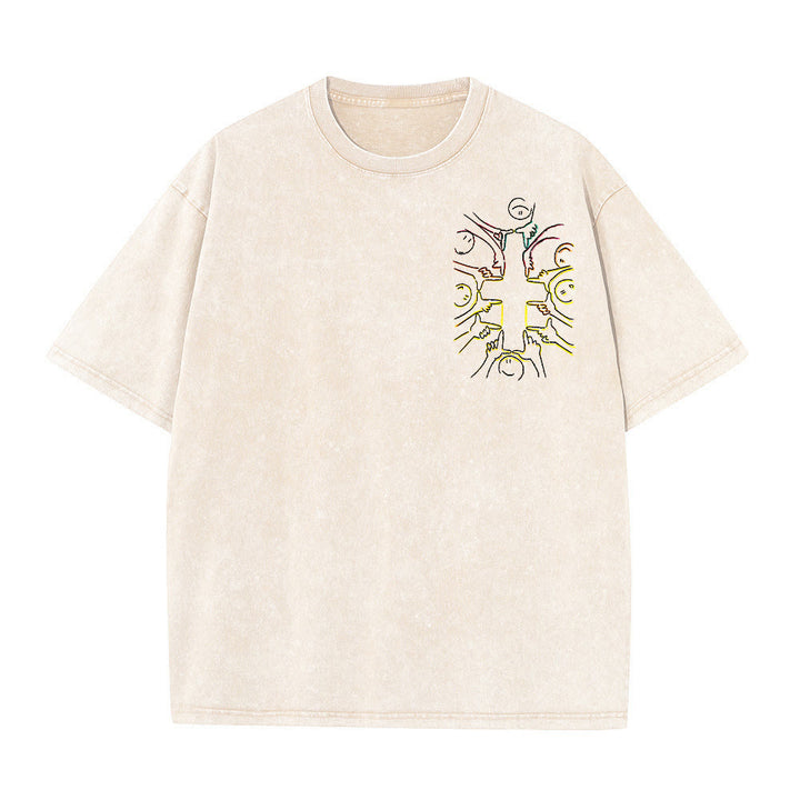Christianartworkshop T-shirt unisexe délavé avec dessin au trait de la figure humaine Unity Cross - image 10