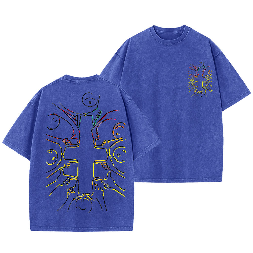 Christianartworkshop T-shirt unisexe délavé avec dessin au trait de la figure humaine Unity Cross - Bleu - 5XL - image 18
